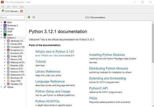 Просмотр оффлайн-документации python-разработчика в Zeal