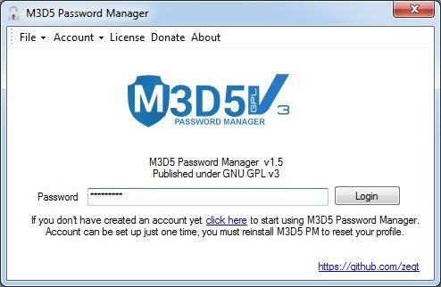 Ввод пароля для доступ к аккаунту в M3D5 Password Manager